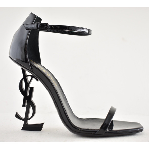 Saint Laurent Opyum 110 Black Patent Leather YSL Logo Sandal Heel Pump 36.5 - Picture 2 of 14